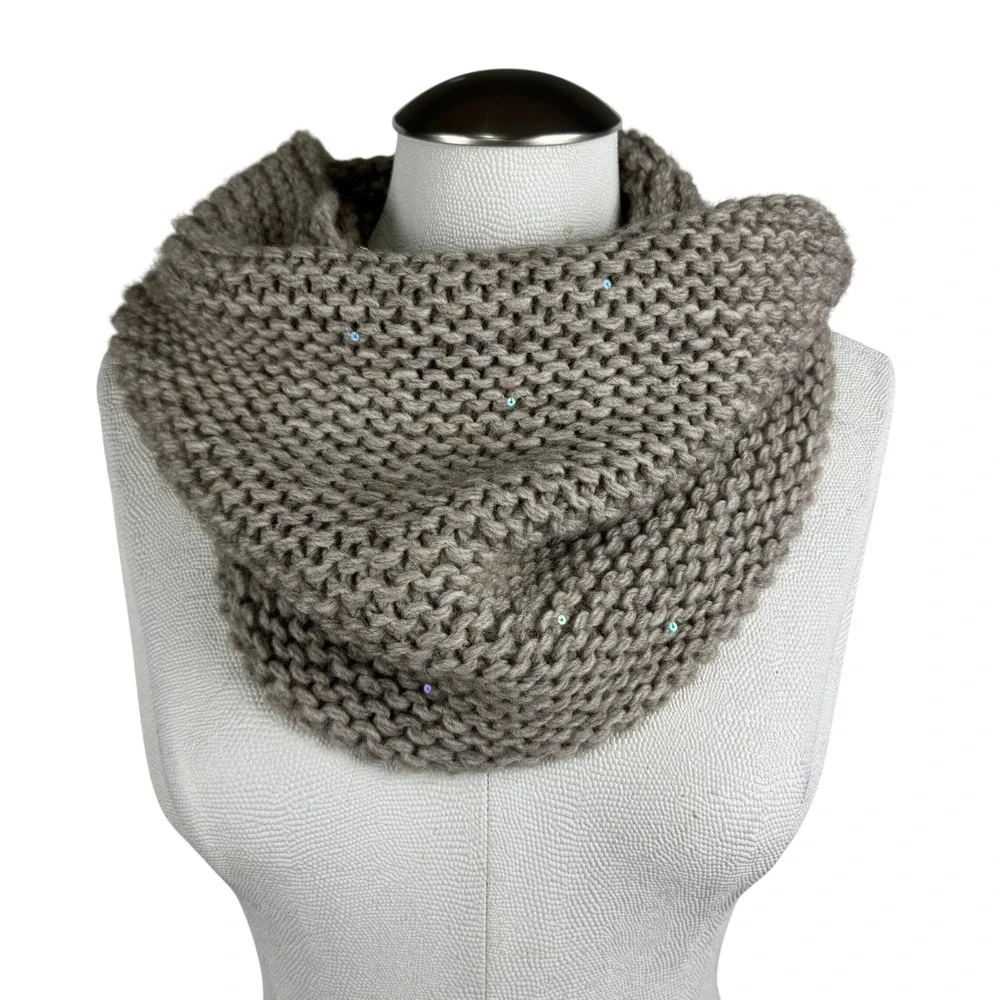 Lafayette 148‎ New York Knit Cowl Neck Warmer Alpaca Camel Blend Sequin Detail